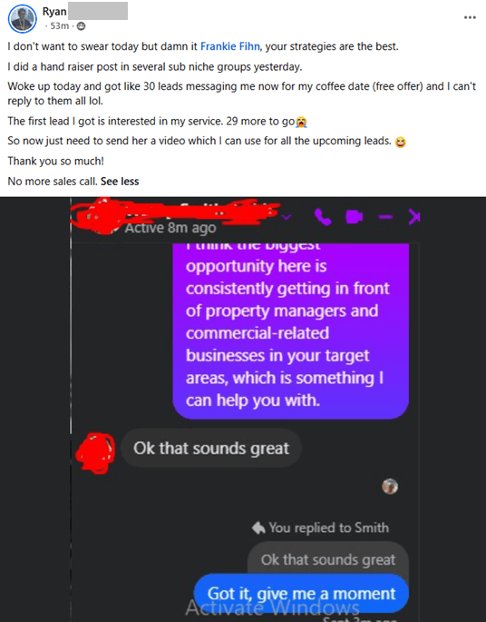 MyCoach Frankie response tailored to a specific agency business situation